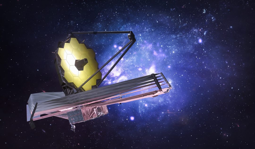 James Webb space telescope in deep space research far galaxies. 